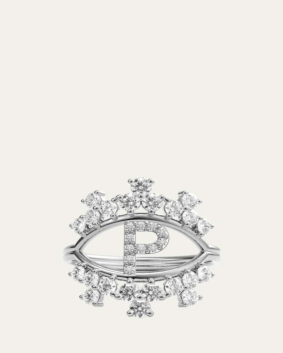Sara 18K White Gold Diamond Ring, Letter P